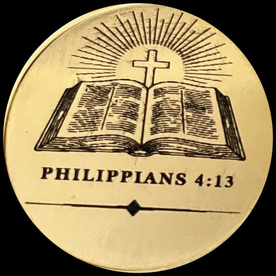 Coin engraved: Philippians 4:13